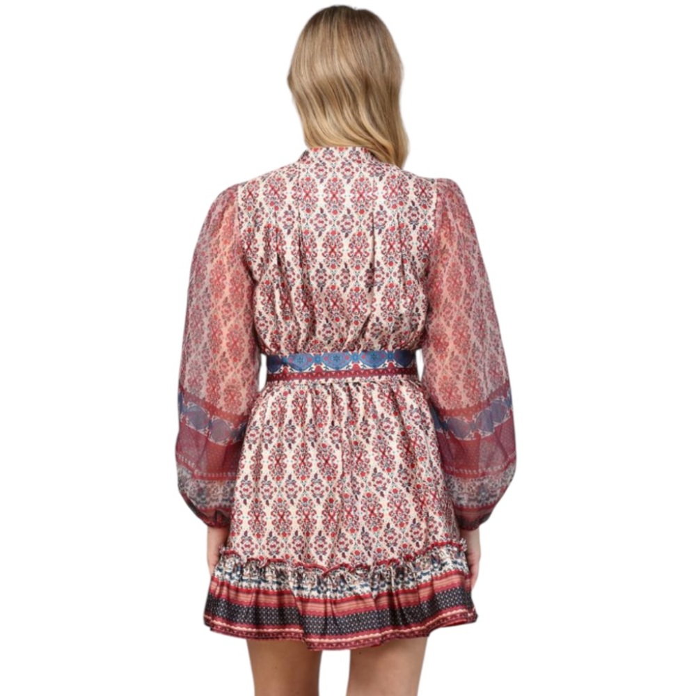 Fate Sheer Puff Long Sleeve Button Front Mini Dress SZ M NWT Missing Belt - Picture 2 of 8